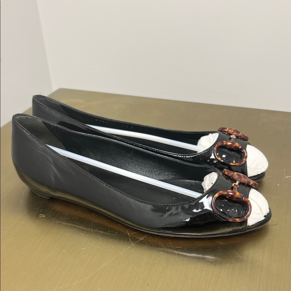 Gucci Black Patent Leather Ballet Flats with Tortoiseshell Buckle